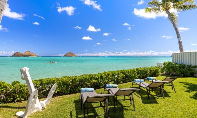 Lanikai House | Lanikai Seashore by Gather: Oceanfront Home w/Mokulua Views, AC & Lush Yard