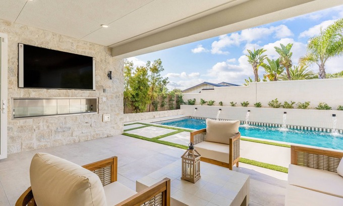 Olde Carlsbad House | Luxe home near the beach with a pool, grill, office, gourmet kitchen, W/D, & AC