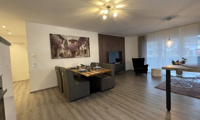 Losheim am See Apartment | Modern and centrally located holiday apartment with a large balcony.