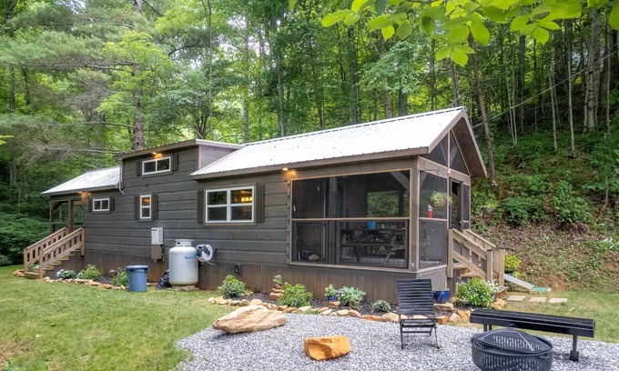 Tuckasegee House | Mossy Falls - Adorable Tiny Home Located in the Smokies with Private Waterfalls and a Fire Pit!