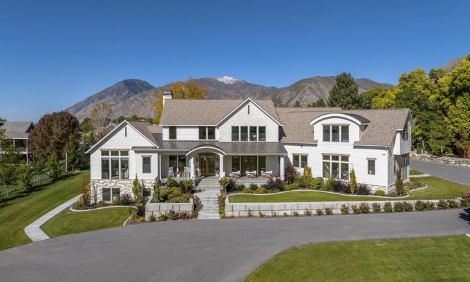 Mapleton House | New resort-style vacation property with ponds, pool, sport court and theater