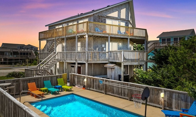 Waves House | OBX Pool Beachfront Hot Tub 5Bed Volleyball Arcade