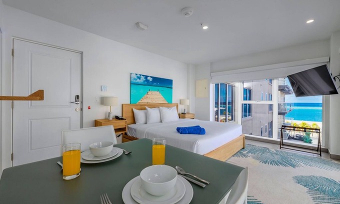 Oranjestad Condo | Ocean and City View Downtown Upscale Studio.