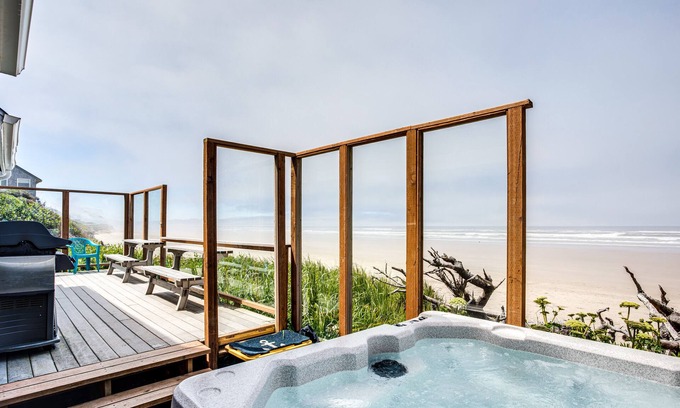 Tillicum Beach House | Ocean Front Home on Sandy Beach! Dog Friendly! Hot Tub!