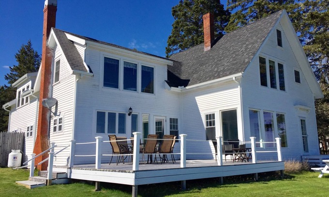 Machiasport House | Oceanfront -10 rm-6 BR-2BA - Sleeps 15 lg deck - outdoor shower- Beach