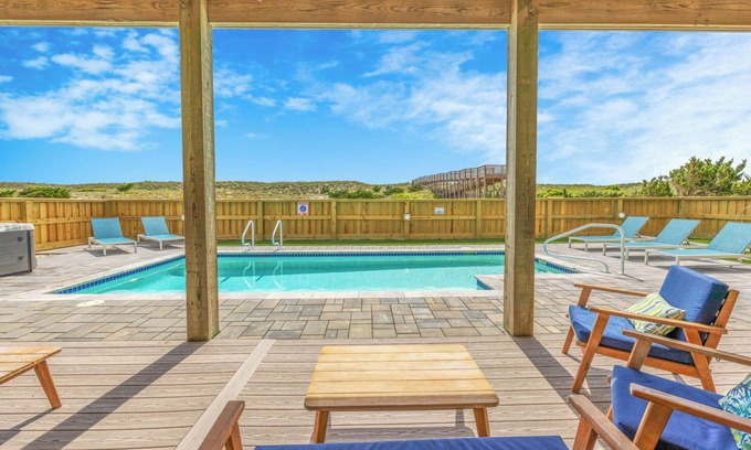 Waves House | OCEANFRONT-6 BDRM-4 Mstrs-RENOVATED 2024-Heated Pool,Hot Tub, Media & Game Rooms