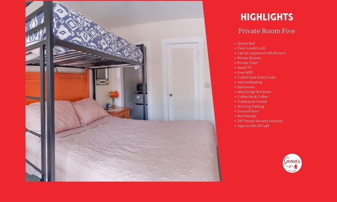 Dunlap Apartment | Private Room #5: Queen + Youth Twin Loft Bed & Private Bath