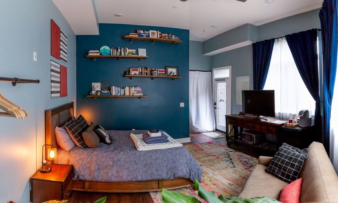 Northern Liberties Condo | Private Street Entrance to Spacious Guest Room