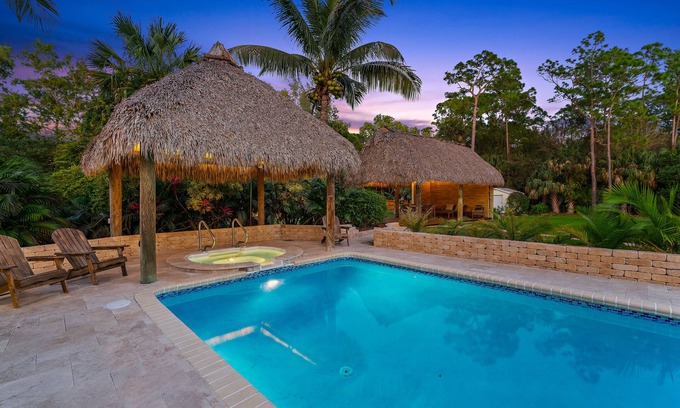 Jupiter Farms House | Private Tropical Ranch House in Jupiter Farms. Pet-Friendly, Pool, Tiki & Spa