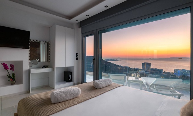 Ixia Apartment | Rhodes Skyline Suite With out Door Jacuzzi Sea View A2