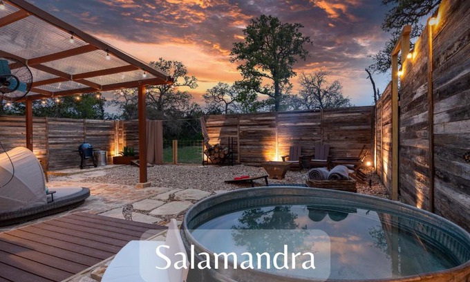 Wimberley Villa | Romantic Tiny Luxury Retreat w heated pool, sauna n outdoor shower in Wimberley 10 acres