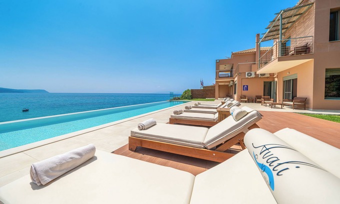 Karavados Villa | Seafront Villa with Panoramic Views, 5 Bedrooms, Pool, 3 Min Walk to Sandy Beach