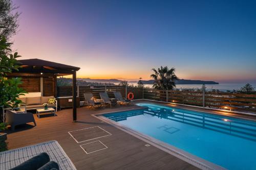 Kato Stalos Villa | Seaview Garden Villa - Heated Pool & Sauna