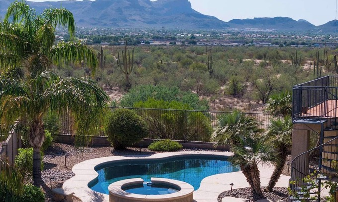 Hartman Vistas House | Serene desert escape with stunning mountain views, and private heated pool/spa.
