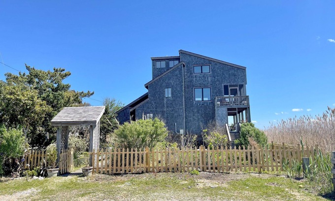 Ocracoke House | Skynear: Private sweeping panorama of natural salt marsh and sound.