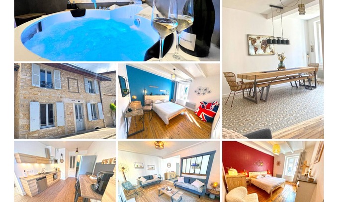 Poncin House | Stone house with jacuzzi 500m from the Ain 3bed 8p