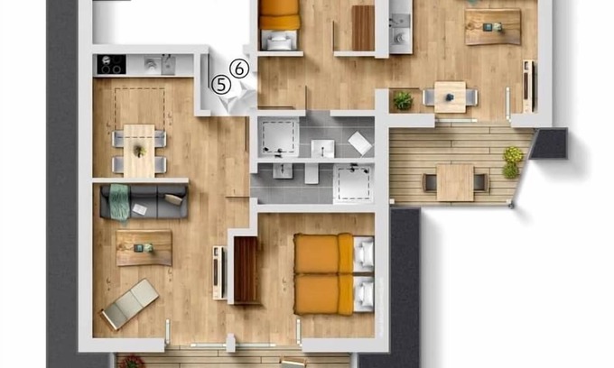 Bad Aibling House | Suite 5+6/entire top floor with 3.5 rooms and 2 balconies.