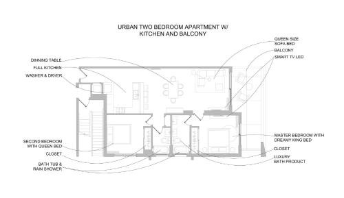 Urban - Two Bedroom Apartment w/Kitchen and Balcony