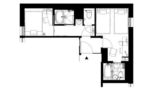 Two Connecting Rooms (1 Double Bed and 2 Single Beds) - Non-Smoking