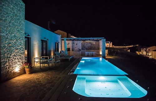 Kavvadades Villa | Alluring Corfu Villa | Villa Corallia | 2 Bedrooms | Spacious Furnished Terrace with Shaded Outdoor Dining Area | Private Garden, Pool and Hot Tub | Prime Location | Arillas, Mega Lithari