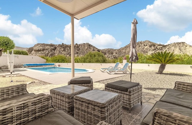 Spend an unforgettable holiday in this beautiful holiday home with pool and great panoramic views.