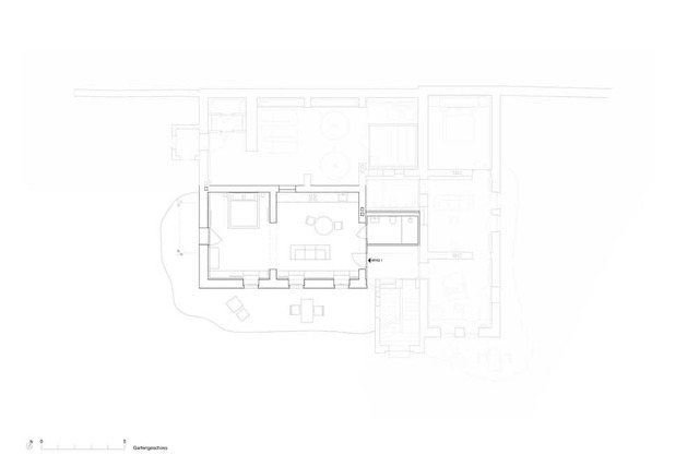 GARDEN FLOOR LEFT: Open-plan living room, terrace and view of the countryside