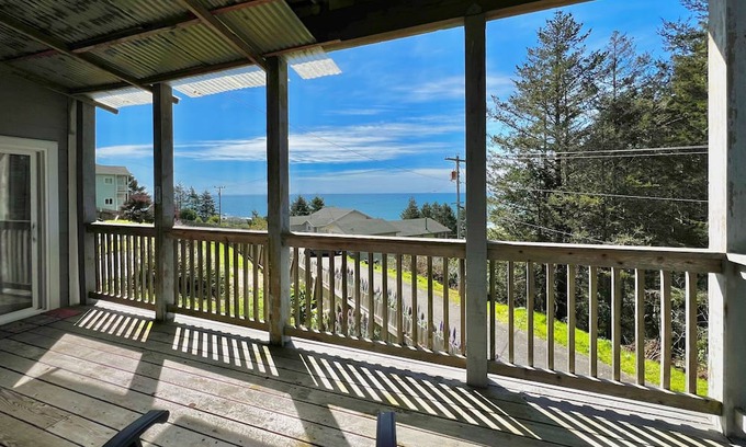 Shelter Cove House | Dog-friendly wave-view home with beach access, firepit, grill, & enclosed yard